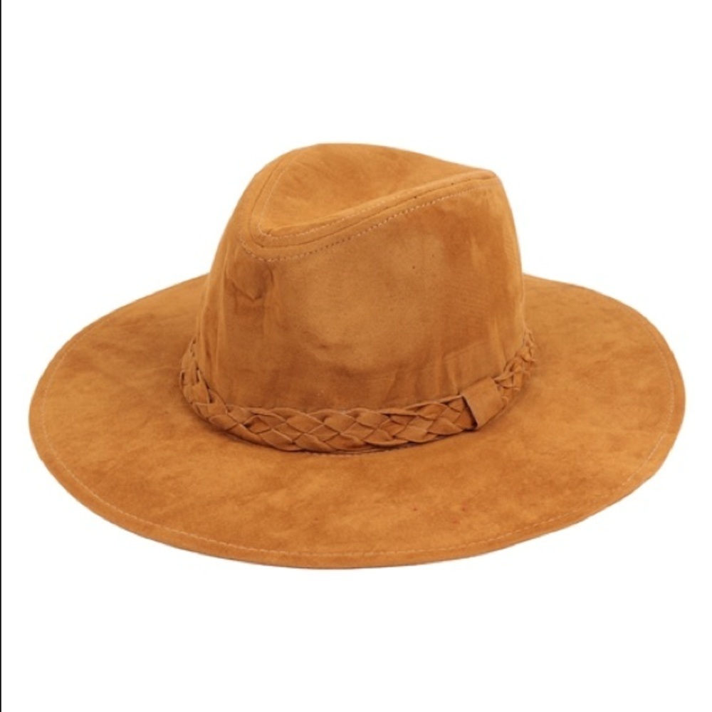 NEW TRENDY CAMEL FASHION BRIM HAT WITH BRAIDED TIE